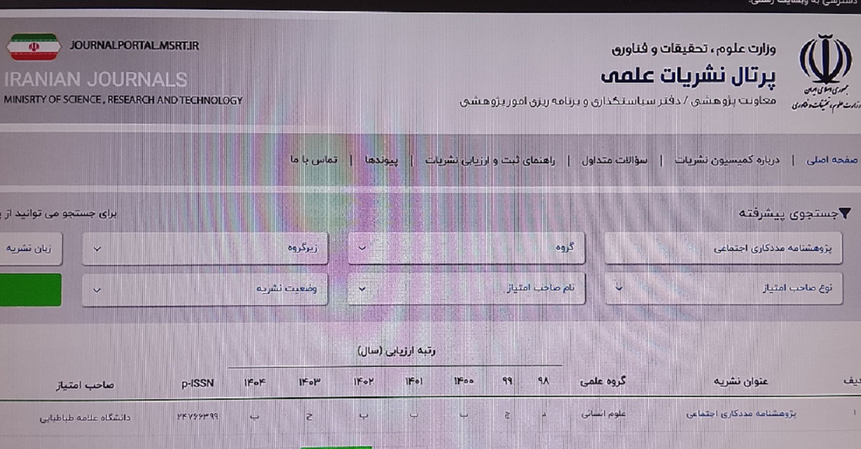 رتبه علمی پژوهشنامه مددکاری اجتماعی